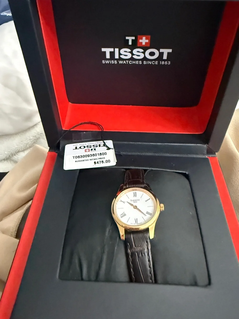 Tissot Gold Case with White Dial and Brown Leather Strap